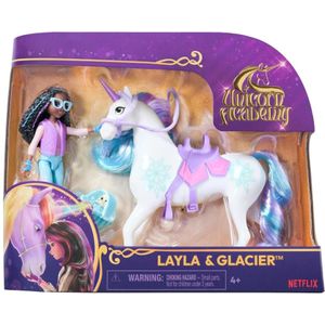 Unicorn Academy – Pop Layla & Eenhoorn Glacier - met 2 rijaccessoires en borstel - Speelfigurenset