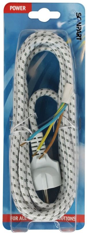 Vervangend Strijkijzersnoer - Wit-Grijs - Textiel/Katoen - 3,0 m