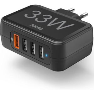 Hama Snellader - 4x USB-A 33W - Zwart