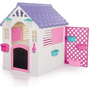 Dolu - Garden Speelhuisje - Wit - Roze - Kunststof - Met Accessoires