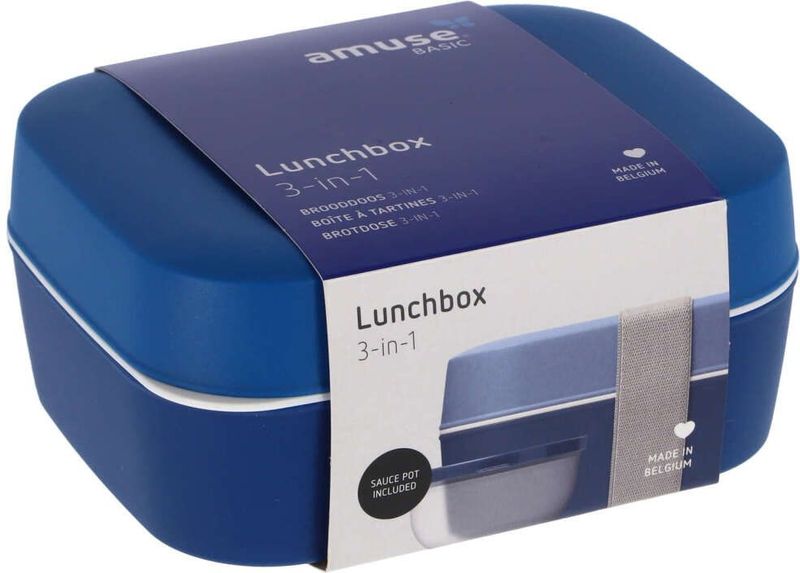 Bento - Lunchbox 3-in-1 - Blauw - Brooddoos met 3 Compartimenten - BPA-vrij