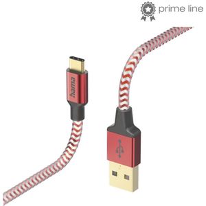 Hama Oplaadkabel Reflective USB-A - USB-C 1,5 M Nylon Rood