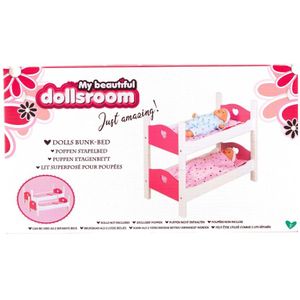 My Beautiful Dollsroom Houten Poppen-Stapelbed Roze/Wit