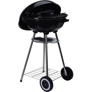 <p>Deze robuuste houtskoolbarbecue van ProGarden is perfect voor een tuinfeest met familie en vrienden. Hij biedt de perfecte buitenkookervaring en verandert je tuin in een tweede keuken!</p>
<p>Deze grill gebruikt houtskool als brandstof en is geschikt voor grillen, braden en roken. Dankzij de stalen behuizing ziet onze barbecue er strak en stijlvol uit en is hij zeer duurzaam.</p>
<p>Het rekje aan de onderkant biedt extra ruimte voor het plaatsen van sausjes of je favoriete bijgerechten. Dankzij de 2 wielen is de barbecue gemakkelijk te verplaatsen.</p>
<p>Deze fantastische barbecue wordt onmisbaar voor je buitenactiviteiten!</p>
<ul>
  <li>Kleur: zwart</li>
  <li>Materiaal: metaal met een emaillen afwerking</li>
  <li>Totale afmetingen: 46 x 82 cm (D x H)</li>
  <li>Verchroomde grillschaal: 440 x 3,7/2,7 mm (ø x D)</li>
  <li>Dikte kogelonderkant: 0,6 mm</li>
  <li>Dikte deksel: 0,35 mm</li>
  <li>Kookhoogte: 70 cm</li>
  <li>Verchroomde houtskoolgrill: 320 x 1,9/2,9 mm (D x D)</li>
  <li>Diameter buis: 19 mm</li>
  <li>Asopvanger: 290 x 0,4 mm (D x D)</li>
  <li>Gepoedercoate afwerking</li>
  <li>Met handgrepen</li>
  <li>Met rekje aan de onderkant</li>
  <li>Met 2 zwarte wielen voor mobiliteit</li>
  <li>Montage vereist</li>
</ul>