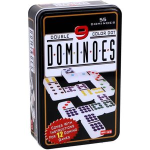Longfield Domino Dubbel 9-spel in blik - 55 stenen - Geschikt voor kinderen en volwassenen