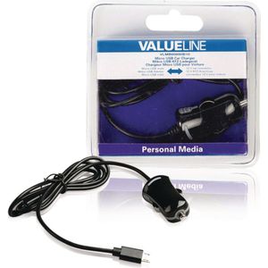 Valueline VLMB60890B10 Micro-usb-autolader Micro Usb Male - 12v Autoaansluiting 1,00 M Zwart 2.1a