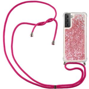 Lunso - Backcover hoes met koord - Samsung Galaxy S21 Plus - Glitter Rose Goud