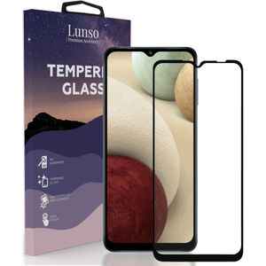 Lunso - Samsung Galaxy A12 - Gehard Beschermglas - Full Cover Screenprotector - Black Edge