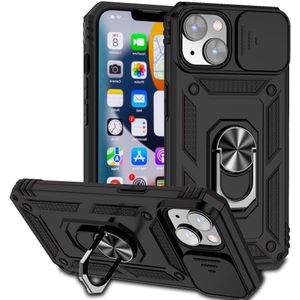 Lunso - Armor backcover hoes met ringhouder - iPhone 14 Plus - Zwart