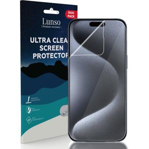 Lunso - iPhone 15 Pro Max - Duo Pack (2 stuks) Beschermfolie - Full Cover Screen protector