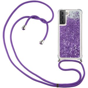 Lunso - Backcover hoes met koord - Samsung Galaxy S21 Ultra - Glitter Paars