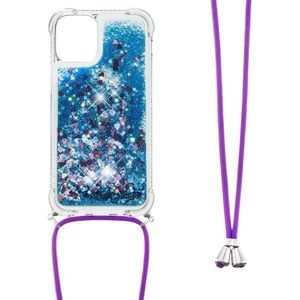 Lunso - Backcover hoes met koord - iPhone 13 Mini - Glitter Blauw