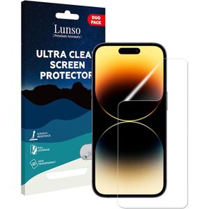Lunso - iPhone 14 Pro - Duo Pack (2 stuks) Beschermfolie - Full Cover Screenprotector