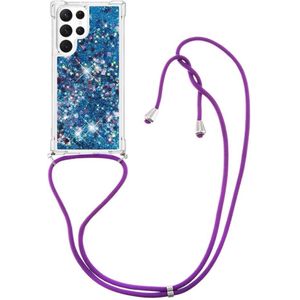 Lunso - Samsung Galaxy S23 Ultra - Telefoonhoes met koord - Glitter Blauw