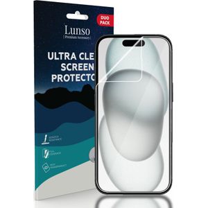 Lunso - iPhone 15 - Duo Pack (2 stuks) Beschermfolie - Full Cover Screen protector