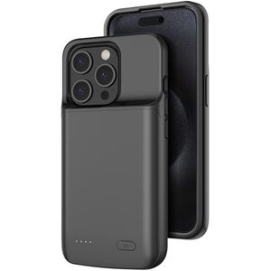 Lunso - iPhone 15 Pro Max case - Powerbank hoesje - 6000 mAh - Zwart