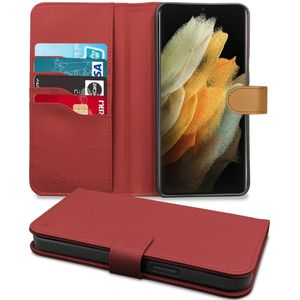 Høyde - Vegan lederen bookcase hoes - 100% Biologisch Afbreekbaar - Samsung Galaxy S21 Ultra - Rood