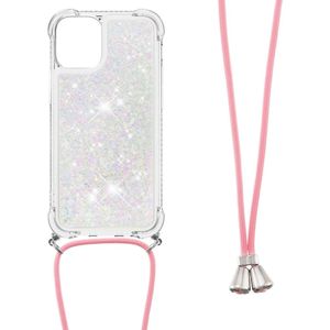 Lunso - Backcover hoes met koord - iPhone 13 Mini - Glitter Zilver
