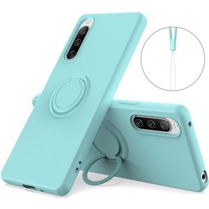 Lunso - Sony Xperia 10 V - Ringhouder Backcover hoes - Lichtblauw