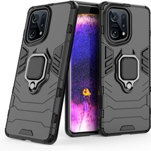 Lunso - Oppo Find X5 - Armor backcover hoes met ringhouder - Zwart