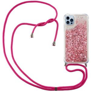 Lunso - Backcover hoes met koord - iPhone 14 Pro - Glitter Roze