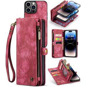 Caseme - iPhone 14 Pro Max - Vintage 2 in 1 portemonnee hoes - Rood