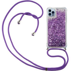 Lunso - Backcover hoes met koord - iPhone 14 Pro - Glitter Paars
