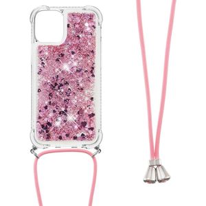 Lunso - Backcover hoes met koord - iPhone 13 - Glitter Rose Goud