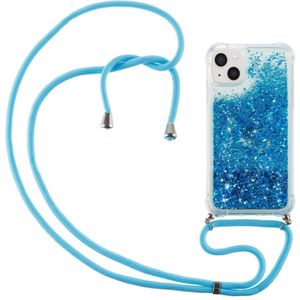 Lunso - Backcover hoes met koord - iPhone 14 - Glitter Blauw