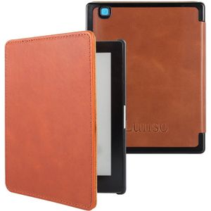 Lunso Geschikt voor Kobo Aura H20 Edition 2 hoes (6.8 inch) - Leren sleepcover - Cognac