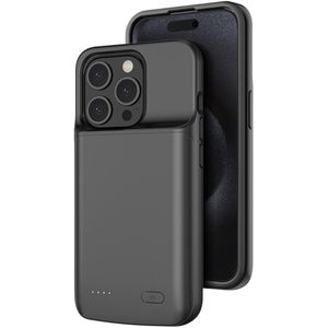 Lunso - iPhone 15 Plus case - Powerbank hoesje - 6000 mAh - Zwart