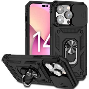 Lunso - Armor backcover hoes met ringhouder - iPhone 14 Pro - Zwart