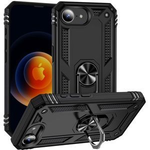 Lunso iPhone 16e hoesje - Armor backcover met ringhouder - Zwart
