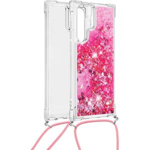 Lunso - Backcover hoes met koord - Samsung Galaxy S22 Ultra - Glitter Roze