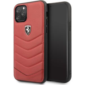 Ferrari Scuderia - Lederen backcover hoes - iPhone 11 Pro Max - Rood + Lunso beschermfolie