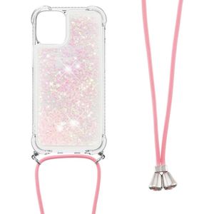 Lunso - Backcover hoes met koord - iPhone 13 Mini - Glitter Rose Zilver