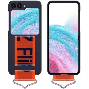 Lunso - Samsung Galaxy Z Flip5 - Hoes met band - Donkerblauw/Oranje