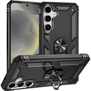 Lunso Samsung Galaxy S25 hoesje - Armor backcover met ringhouder - Zwart