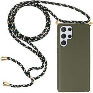 Lunso - Backcover hoes met koord - Samsung Galaxy S22 Ultra - Army Groen