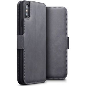 Qubits - lederen slim folio wallet hoes - iPhone XS Max - grijs