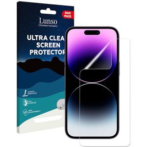 Lunso - iPhone 14 Pro Max - Duo Pack (2 stuks) Beschermfolie - Full Cover Screenprotector