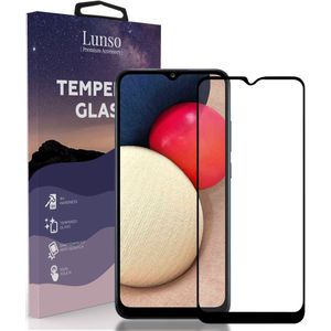 Lunso - Samsung Galaxy A02s - Gehard Beschermglas - Full Cover Screenprotector - Black Edge