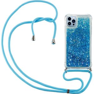 Lunso - Backcover hoes met koord - iPhone 14 Pro - Glitter Blauw