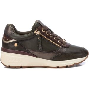 Carmelavoor vrouwen. 16182503-KAKI Leren sportschoenen 161825 groen (37), Leer, 1 tot 3 cm, Veters, Casual