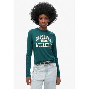 Superdryvoor vrouwen. W6011962A Athletic Essentials Ringer Fitted T-shirt Groen (XS), Casual, Katoen, Lange mouwen