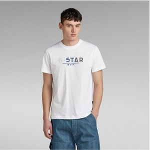 G-Starvoor mannen. D25016-336-937 Multi Logo T-shirt blauw (M), Casual, Korte mouwen, Biologisch katoen, Duurzaam