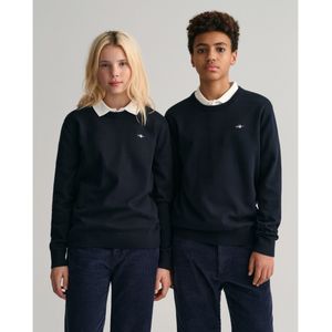 GANT - Teens Shield - Katoenen Trui - Grijs - Ronde Hals - Lange Mouwen