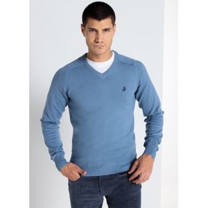 Lois Jeansvoor mannen. 171473125 LOIS JEANS - Basistrui met V-hals en blauw stierenborduursel (S), Casual, Katoen, Lange mouwen