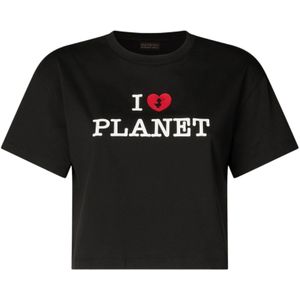 Save The Duckvoor vrouwen. DT2228W-BESY20 T-shirt I Love Planet zwart (S), Casual, Katoen, Korte mouwen