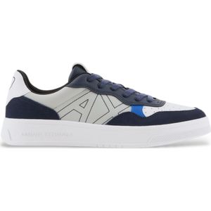 Armani Exchangevoor mannen. XUX148XV601K531 Trainers in technisch textiel en suède, wit, marineblauw (43), Leer, Plat, Veters, Casual